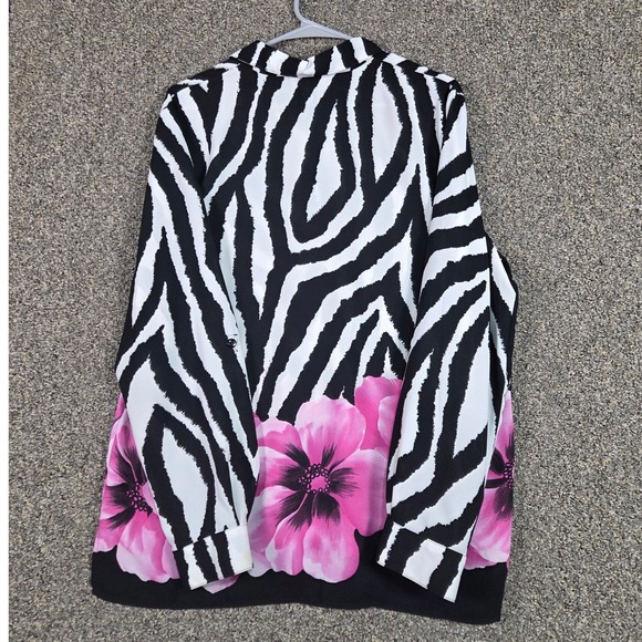 Sag Harbor Tops - Sag Harbor Button Down Shirt Womens 14 Black White Zebra Pink Floral S53520
